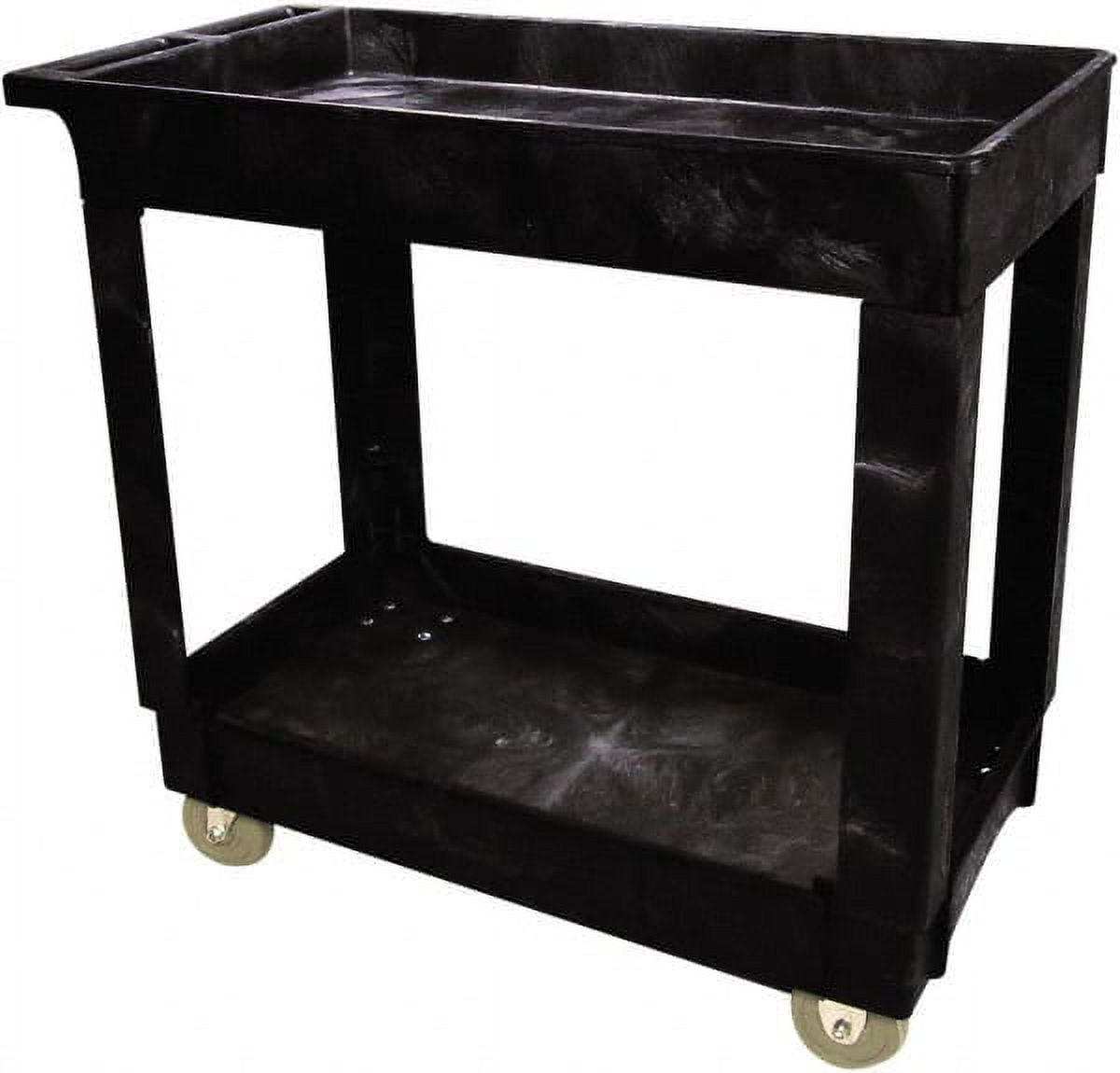 Rubbermaid 500 Lb Capacity, 16" Wide x 34" Long x 31-1/4" High Standard Utility Cart Plastic, Black, 2 Shelves