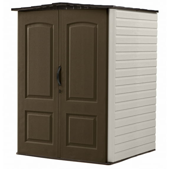 Rubbermaid 5x4ft Weatherproof Outdoor Storage Shed, Canteen Brown/Putty