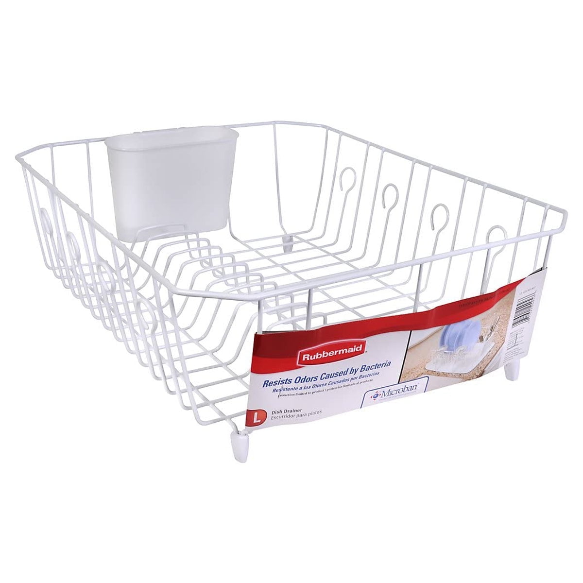 Large White Metal Foldable Dish Drainer with Utensil Cup
