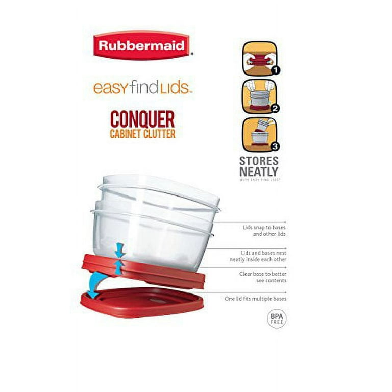 Rubbermaid 085275709247 7J71 Easy Find Lid Square 9-Cup Food Storage (Pack  of 3 Containers), Red