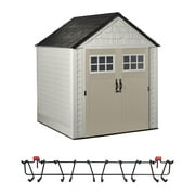 Rubbermaid 7x7 Feet Resin Outdoor Storage Shed + 34 Inch Tool & Sports Shed Rack