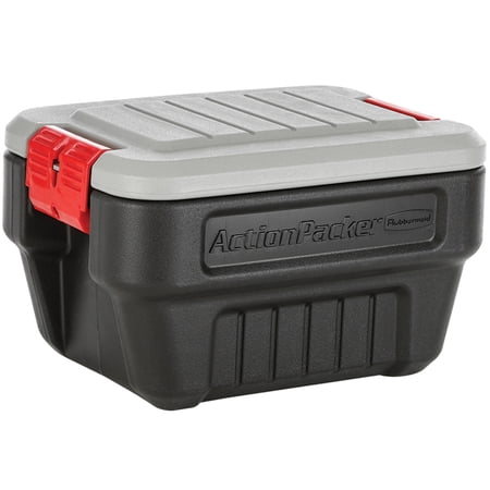 Rubbermaid 8 Gallon Action Packer Storage Bin, Heavy Duty Plastic, Lockable, Black, Included Lid