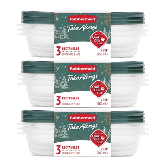 Rubbermaid 9 Pack TakeAlongs Clear Food Storage Container with Lid, 4 Cup, Green