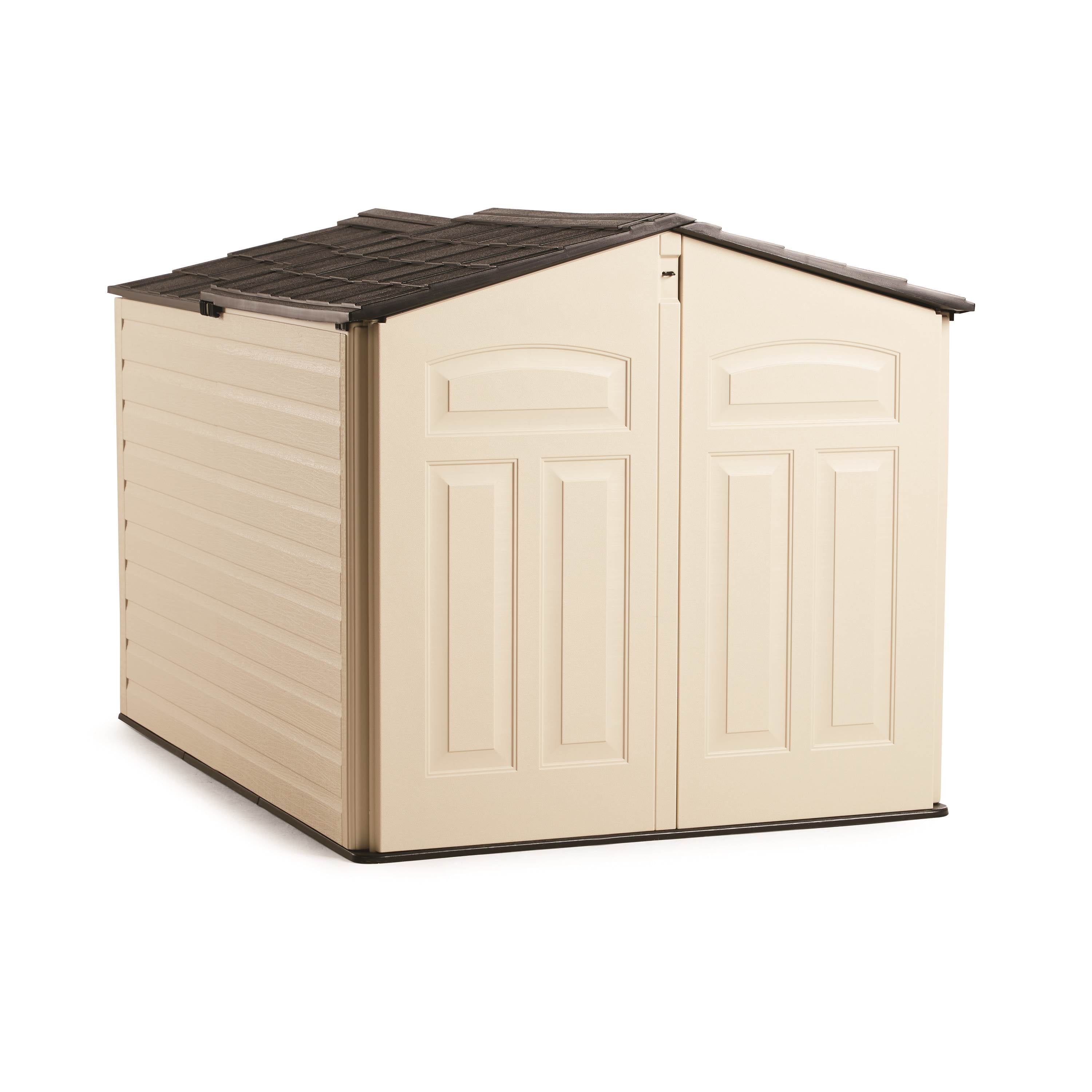 Beige Resin Slide-Lid Outdoor Storage Shed, 96 Cubic Feet