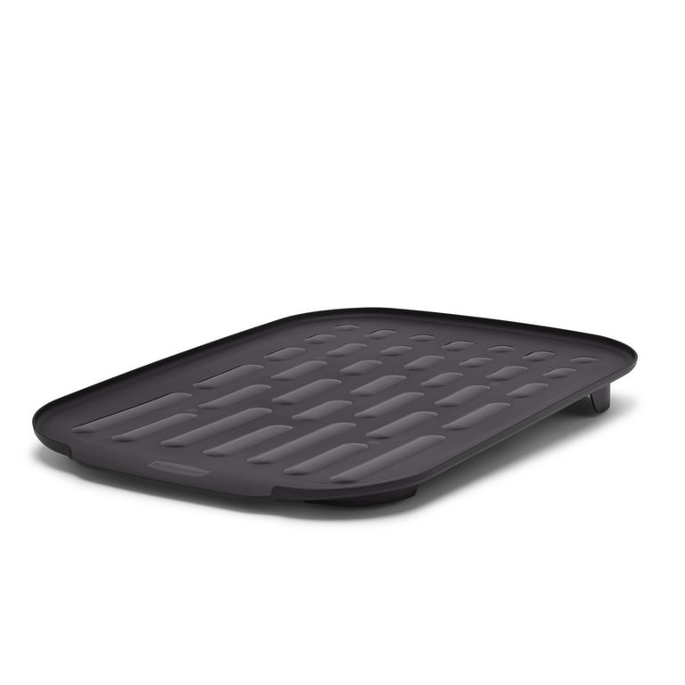 Restaurantware Comfy Grip 23 x 18 inch Extra-Large Countertop Drying Mat, 1 Food-grade Dish Drainboard - Ribbed Design and Raised Sidewalls, Waterproof, Black Silico