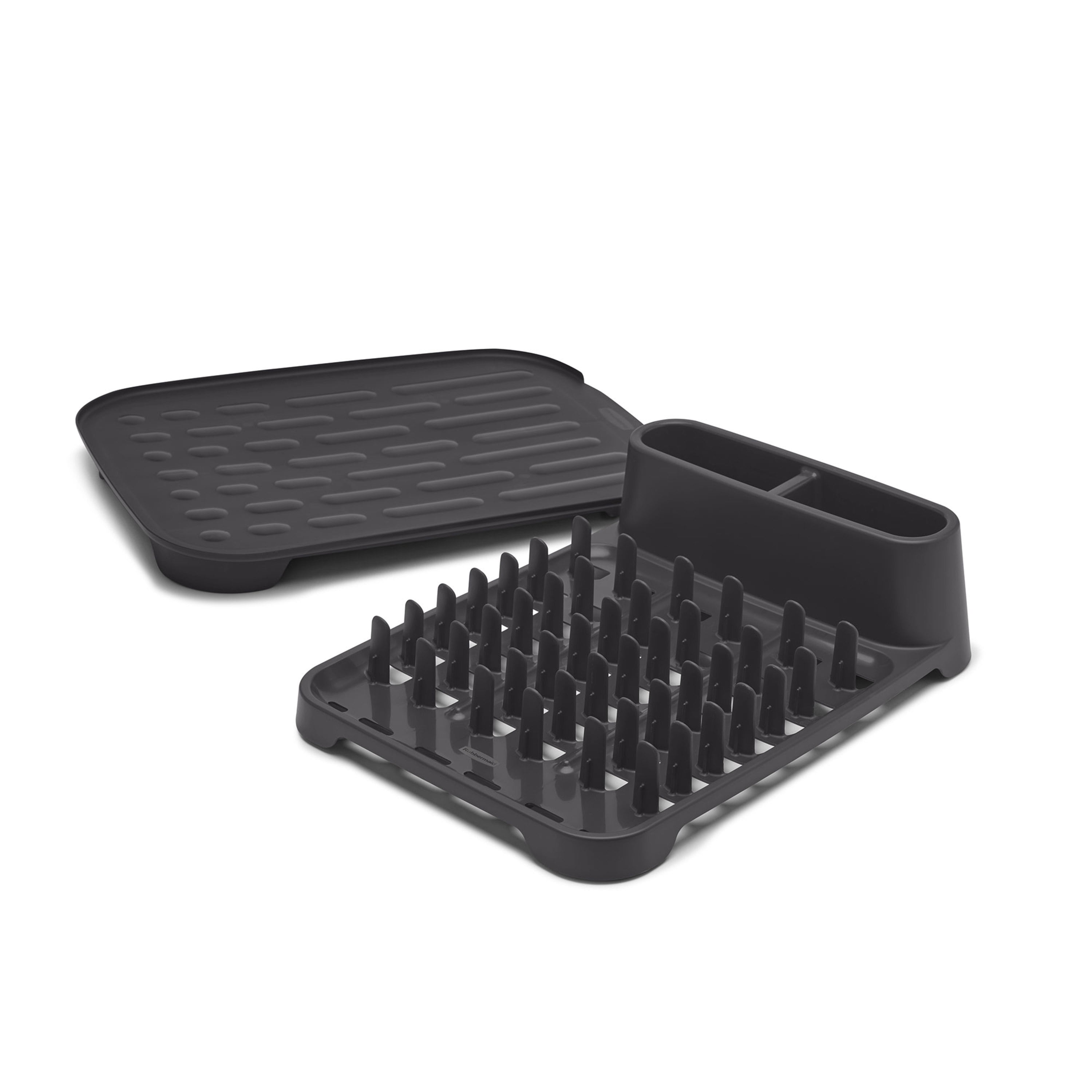 Restaurantware Comfy Grip 15.8 x 11.7 inch Medium-Size Countertop Drying Mat, 1 Food-grade Dish Drainboard - Ribbed Design and Raised Sidewalls, Waterproof, Black Si