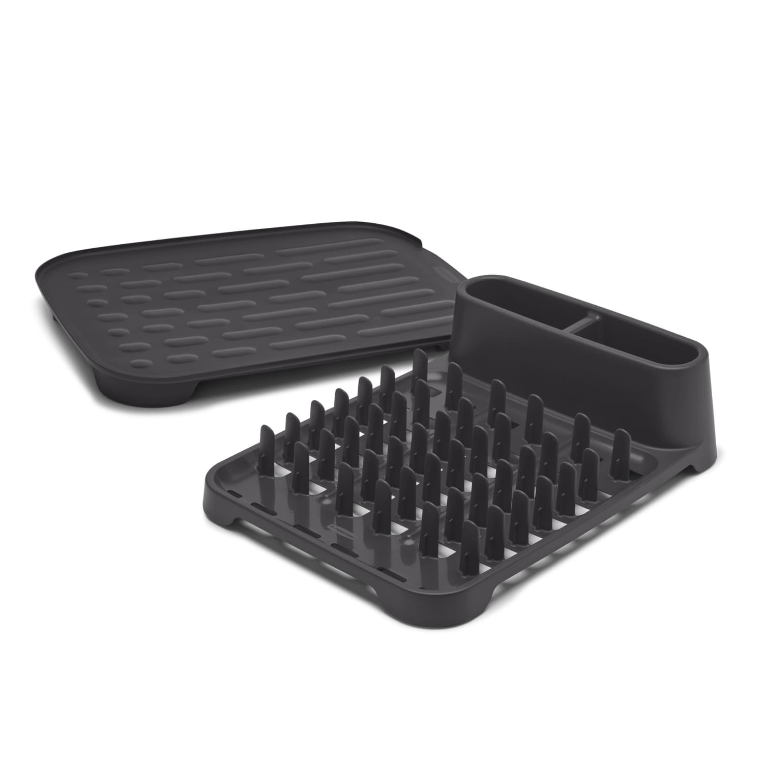 Rubbermaid Antimicrobial Dish Drying Rack with Drainboard, Raven Grey, 2-Piece Set