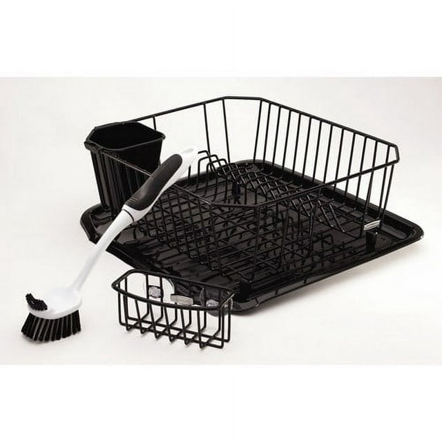 Rubbermaid Antimicrobial Sink Dish Rack Drainer Set, Black, 4-Piece Set