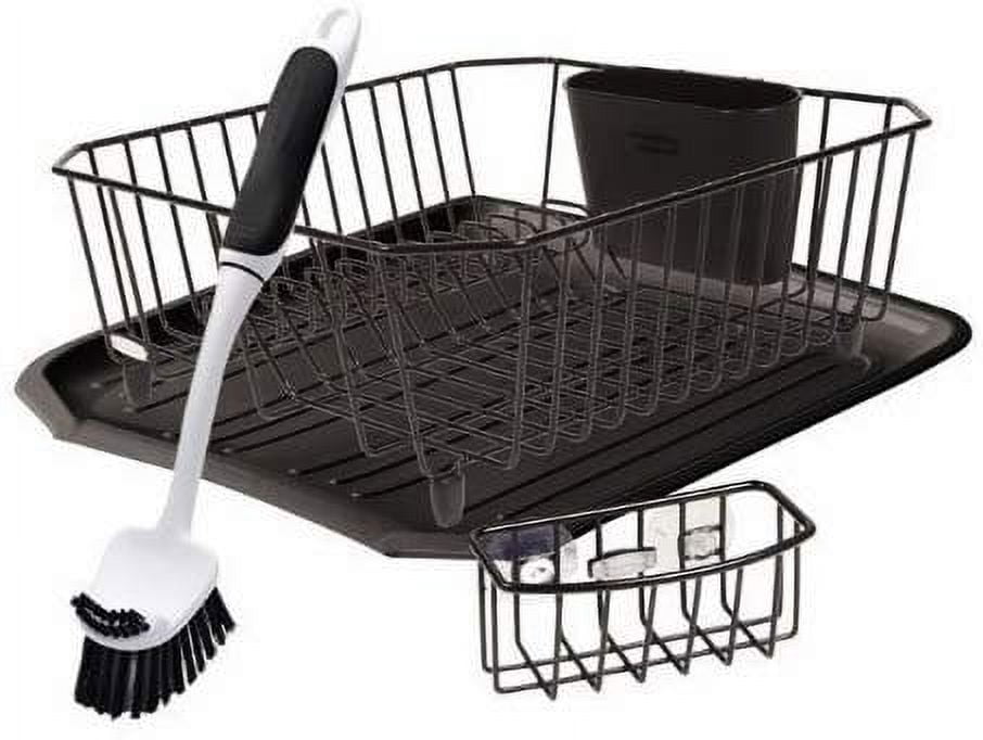 Rubbermaid Antimicrobial Sink Dish Rack Drainer Set, Red, 4-Pieces Set 