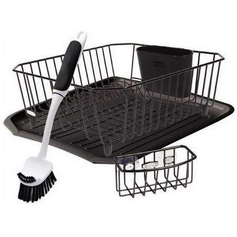 Rubbermaid Antimicrobial Sink Dish Rack Drainer Set, Red, 4-Pieces Set 