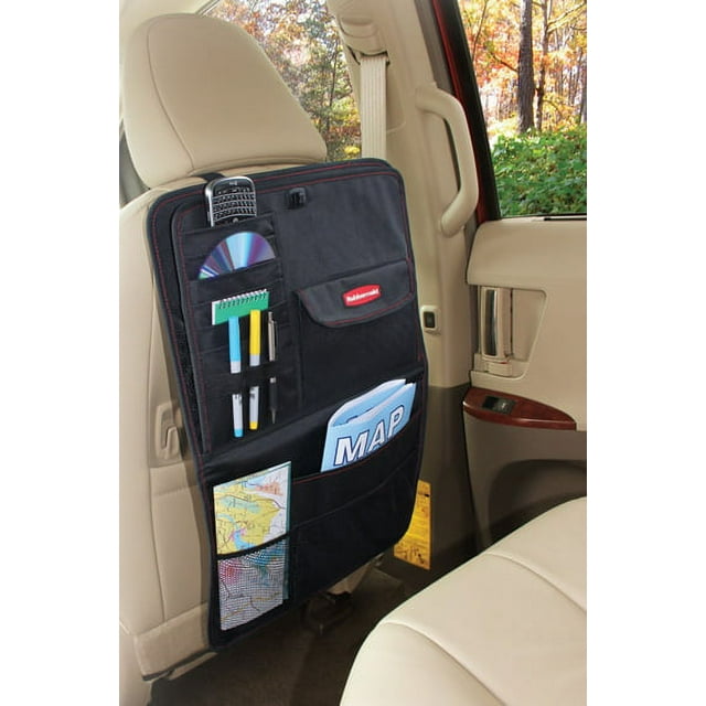 Rubbermaid Black Back Seat Organizer Car Interior Organization Secure Back Seat Organizer with Pockets Perfect for Coloring Books iPads Registration Papers Crayons & Markers