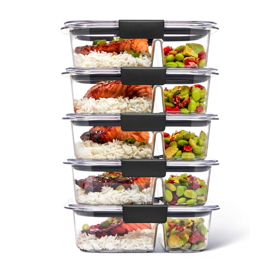 Rubbermaid Brilliance 10 Piece 2 Compartment Meal Prep Food Storage Containers, 2.85 Cup