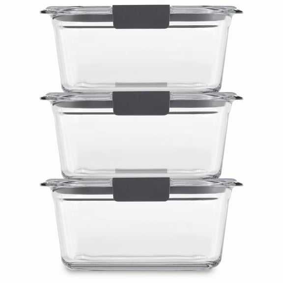 Rubbermaid Brilliance 3-Pack Glass Food Storage Containers, 4.7-Cup, Leak Proof, BPA Free