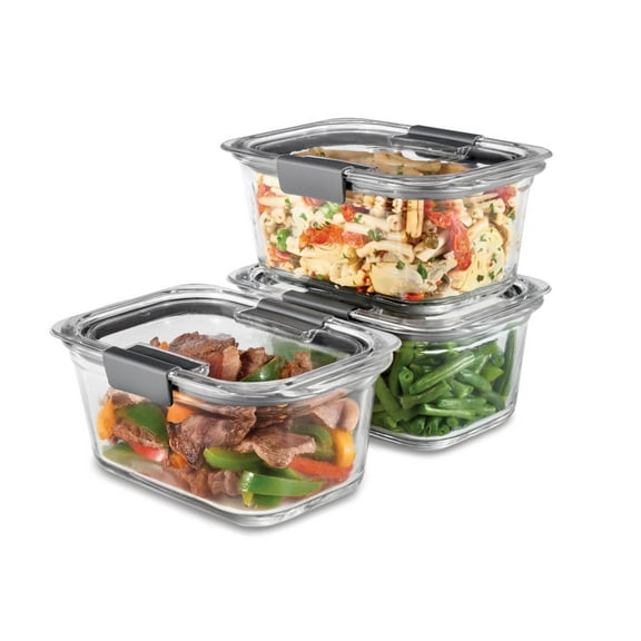 Rubbermaid Brilliance 3-Pack Glass Food Storage Containers, 4.7-Cup, Leak Proof, BPA Free