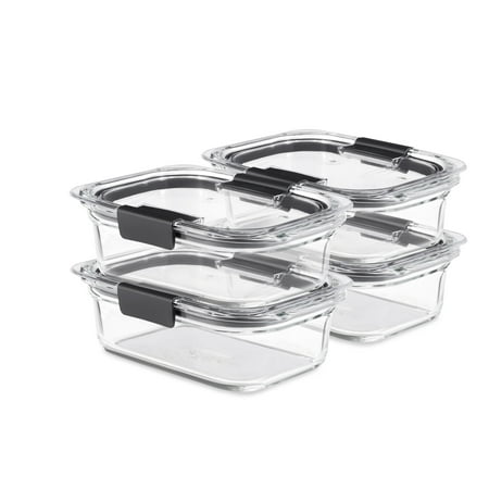 Rubbermaid Brilliance Glass Set of 4 Food Storage Containers with Latching Lids, 3.2 Cups