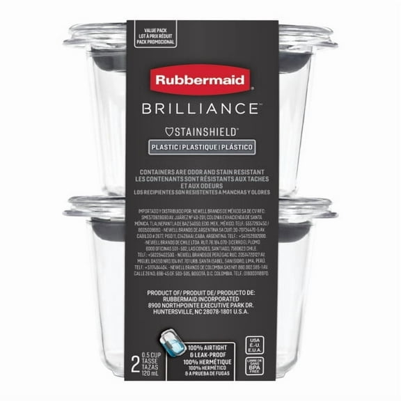 Rubbermaid 2pk 0.5 Cup Brilliance Food Storage Containers :Leakproof, Stackable, Airtight, Microwave & Freezer Safe