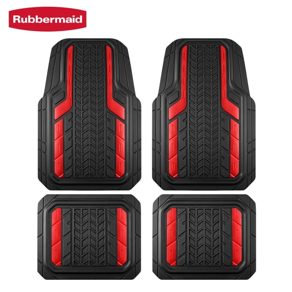 Rubbermaid Car Floor Mats, Heavy Duty Rubber Car Floor Mats Set,Injection Molded Aluminum Film All Weather Floor Mat, Waterproof Universal Trim-to-Fit Automotive SUV Sedan Van,Red