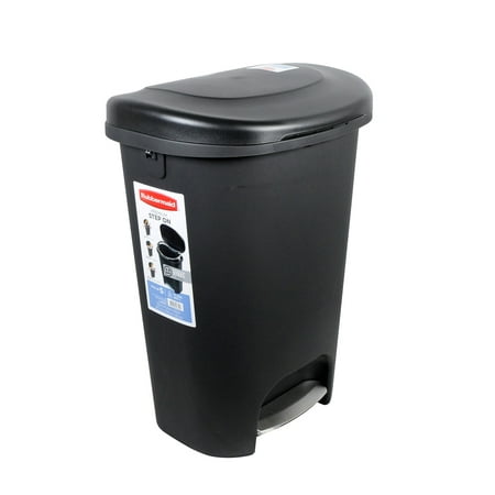 Rubbermaid Classic 13 Gallon Plastic Hands Free Step On Trash Can, Black