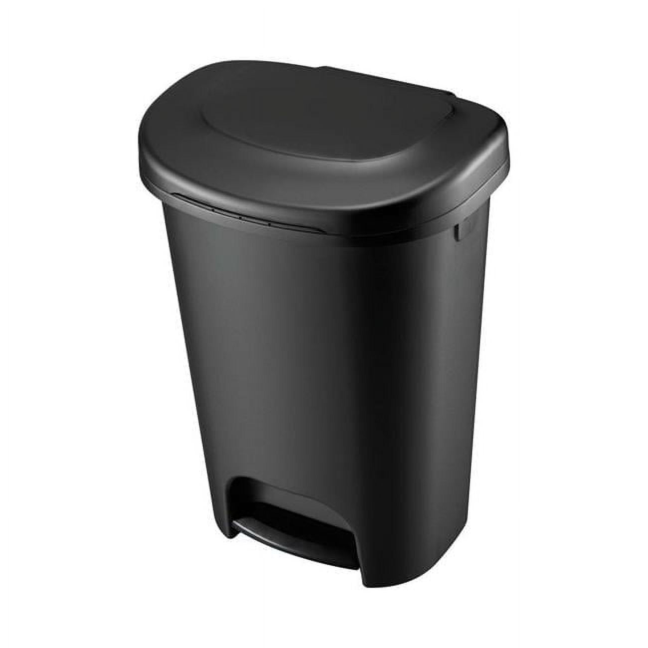 Rubbermaid, Step on Wastebasket, 13 gal, Plastic, Black