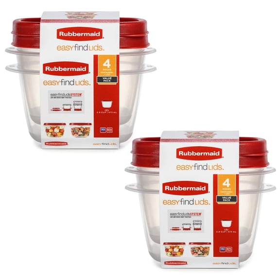 Rubbermaid Clear Food Storage and Organization Container Set with Lid, 4 Pack, Red
