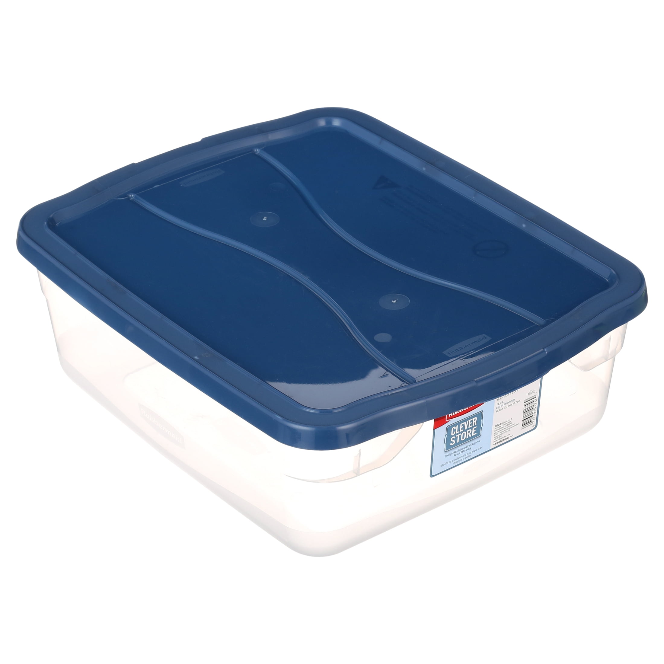 Rubbermaid Clever Store Clears Storage Container, 15 qt, Clear with Blue Lid