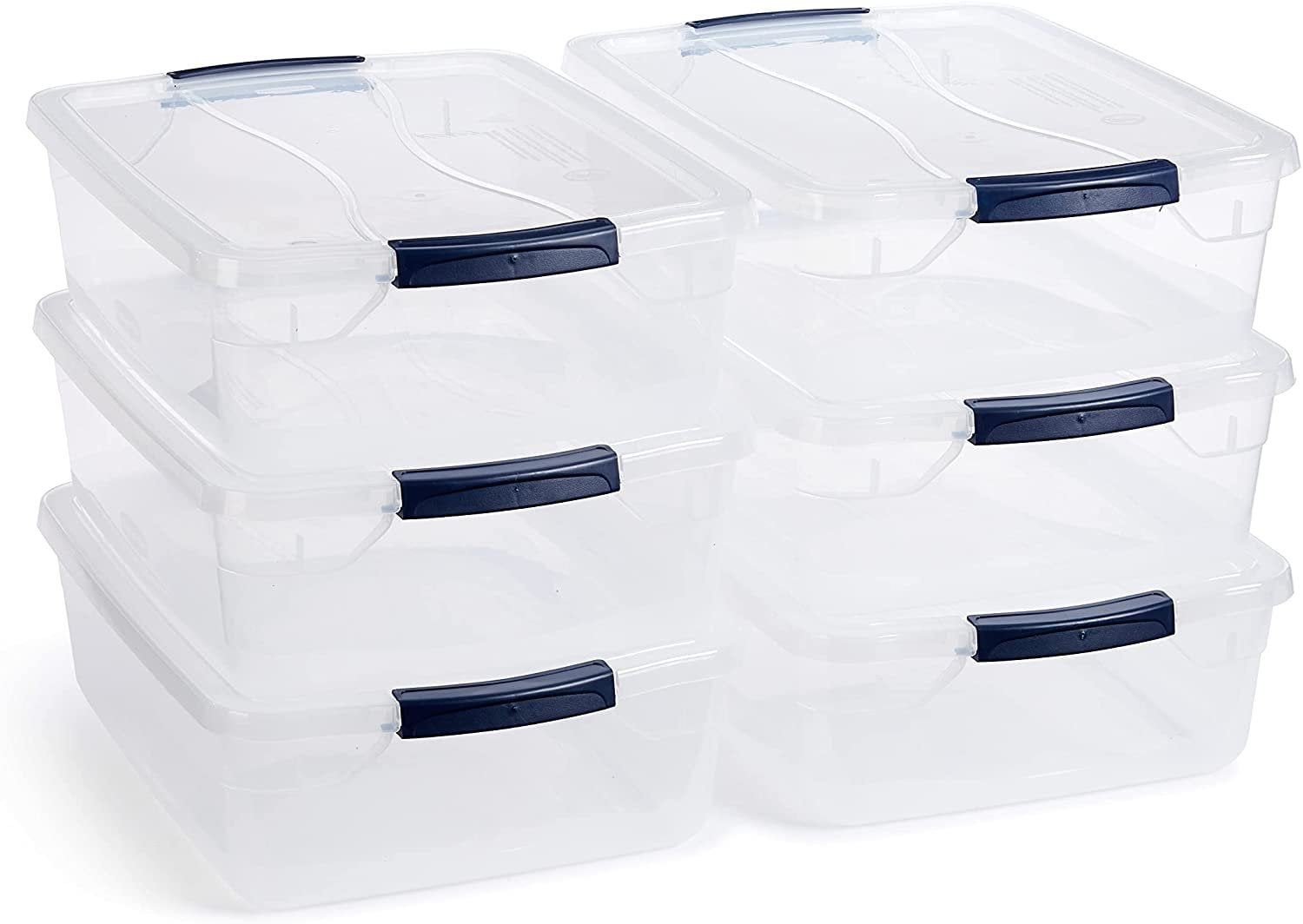 Clear Stackable Plastic Storage Containers with Lids, 16 Quart, 6-Pack