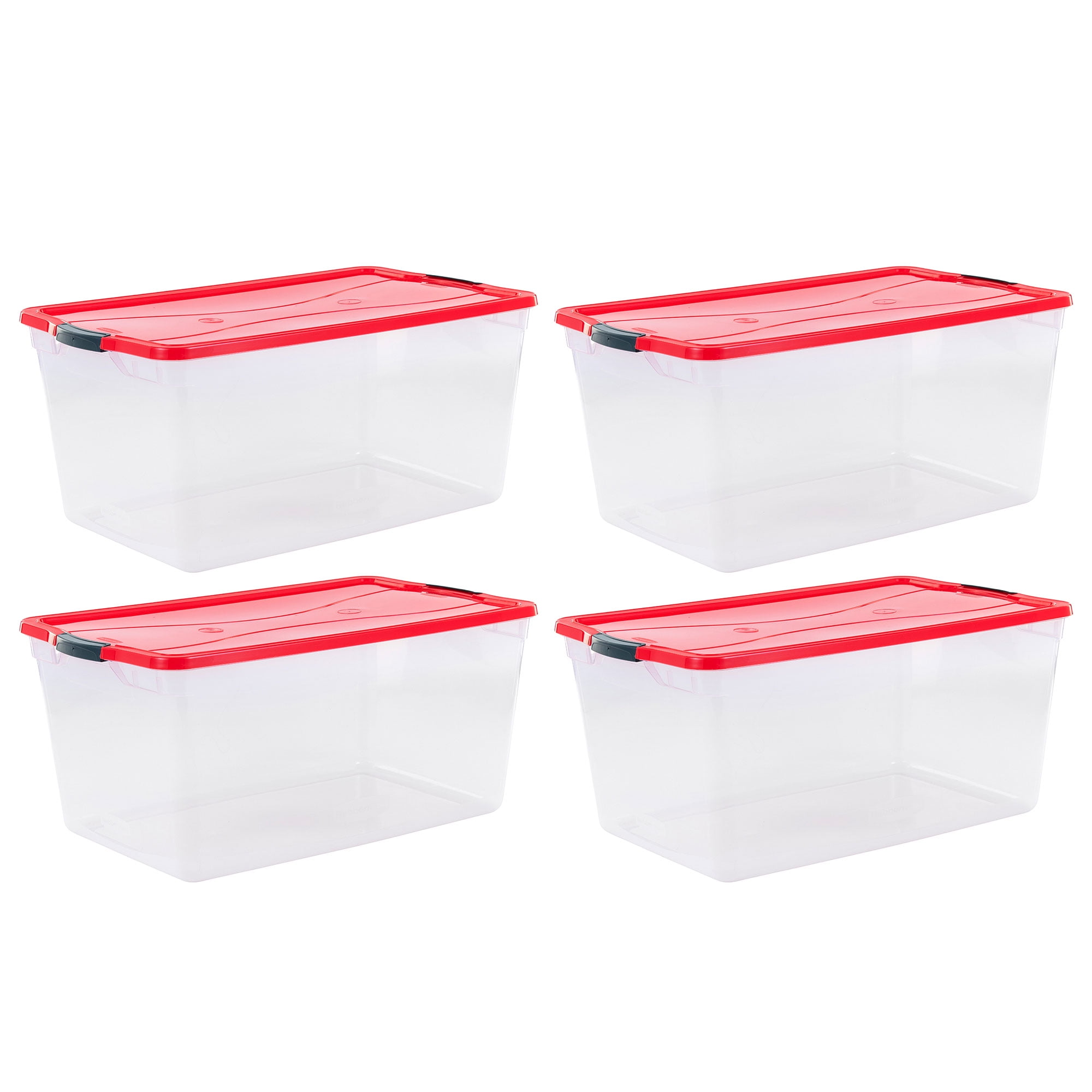 Rubbermaid Cleverstore 18 Gallon Holiday Storage Tote, Clear & Red (4 Pack)