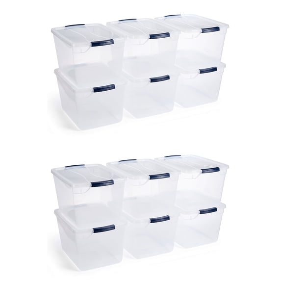Rubbermaid Cleverstore 32 Quart Plastic Storage Tote Container w/ Lid (12 Pack)