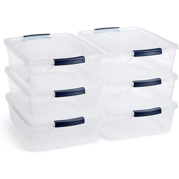 Rubbermaid Cleverstore Clear 16 Qt/4 Gal, Pack of 6 Stackable Plastic Storage Containers with Durable Latching Clear Lids, Visible Organization, Great for Classroom, Underbed, and Kitchen Storage