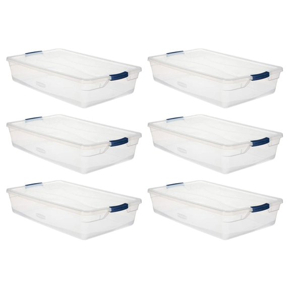 Rubbermaid Cleverstore Clear 41 QT Pack of 6 Stackable Plastic Storage Containers with Durable Latching Clear Lids