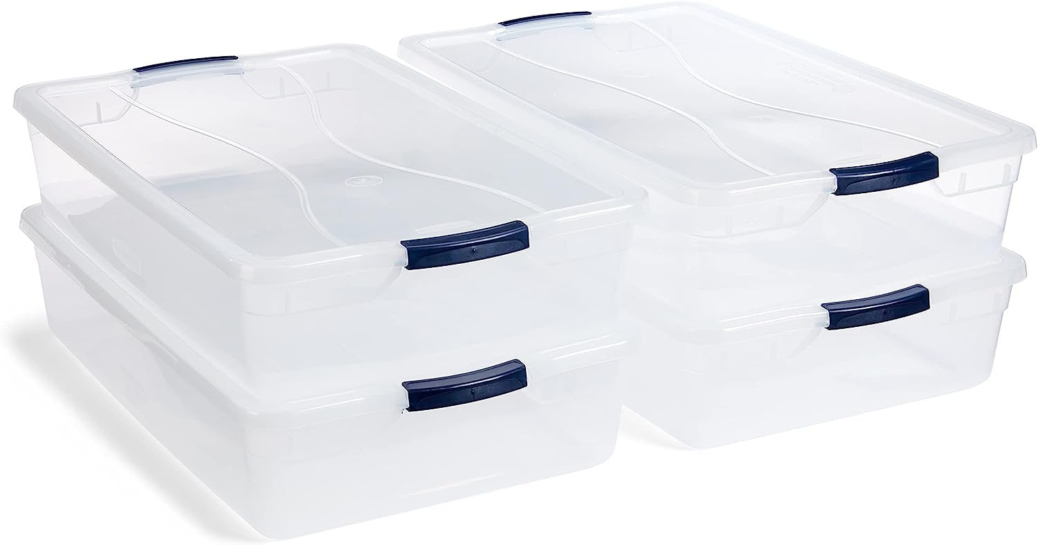 Clear Stackable Plastic Storage Bins with Latching Lids, 41 Qt, 4-Pack