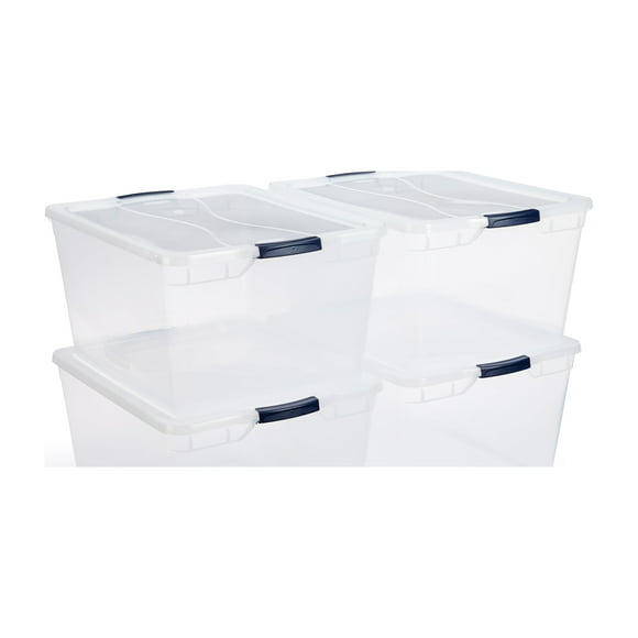 Rubbermaid Cleverstore Clear 71 Qt Plastic Storage Tote w/ Lid, 4 Pack