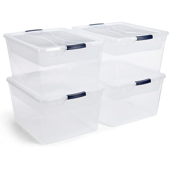 Rubbermaid Cleverstore 71 Qt Clear Storage Bins, 4 Pack, with Tray Inserts