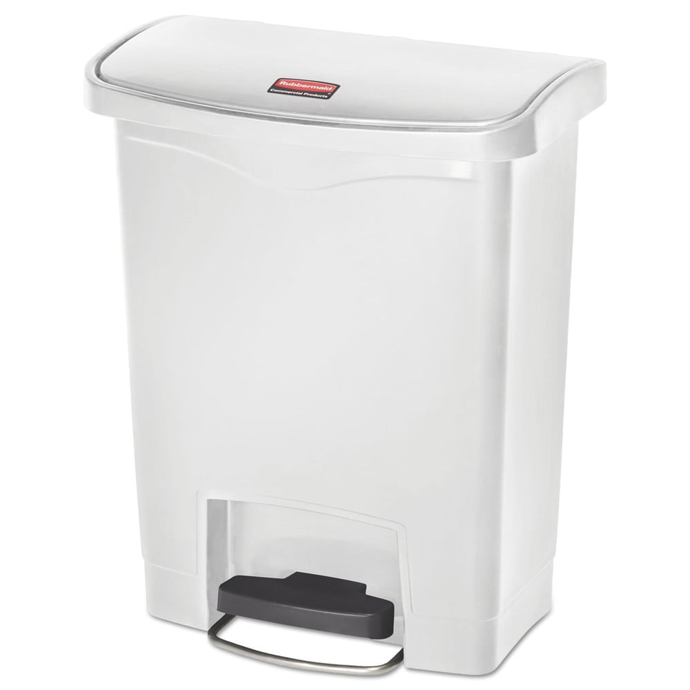 Rubbermaid Commercial 1883555 Slim Jim Resin Step-On Container, Front Step Style, 8 Gal, White