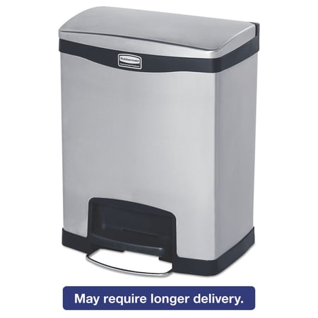 Rubbermaid Commercial Slim Jim Stainless Steel Step-On Container Front Step Style 8 gal Black