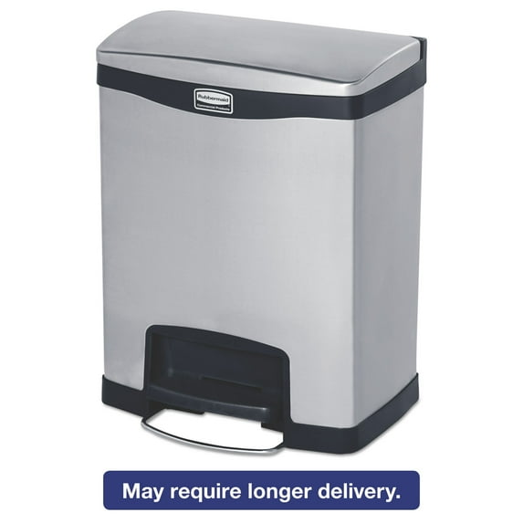 Rubbermaid Commercial Slim Jim Stainless Steel Step-On Container Front Step Style 8 gal Black