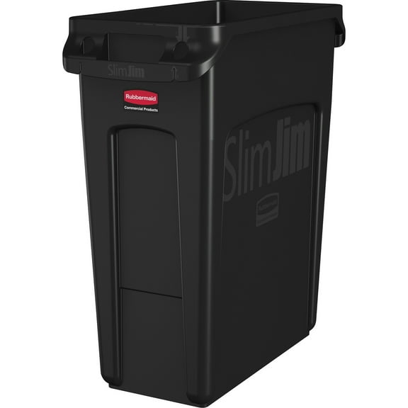 Rubbermaid Vented Slim Jim Resin Trash Can 16 Gallon Black (1955959)