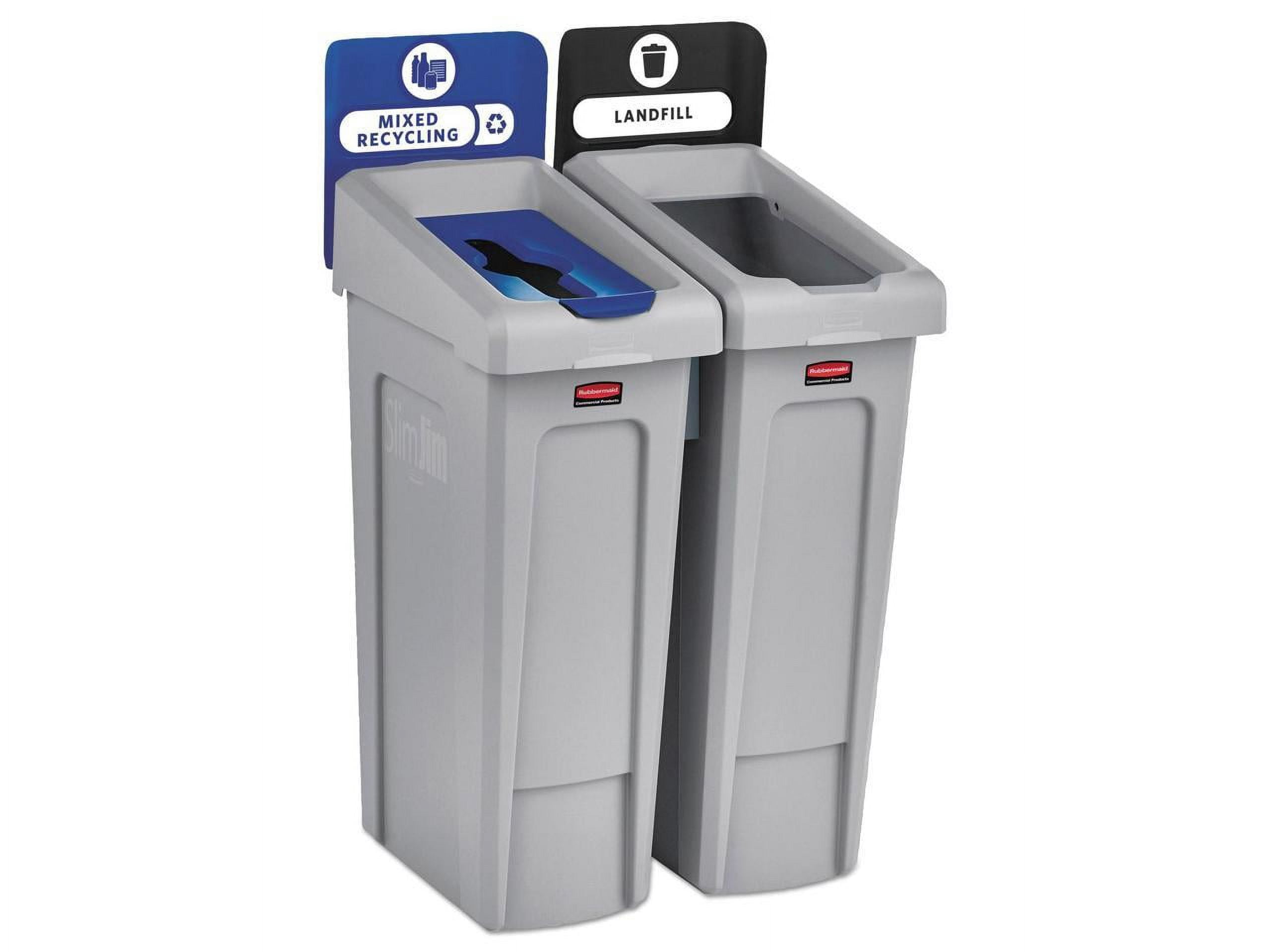 Rubbermaid Commercial 2007914 Slim Jim Recycling Station, 2 Stream Landfill / Mixed Recycling Bin