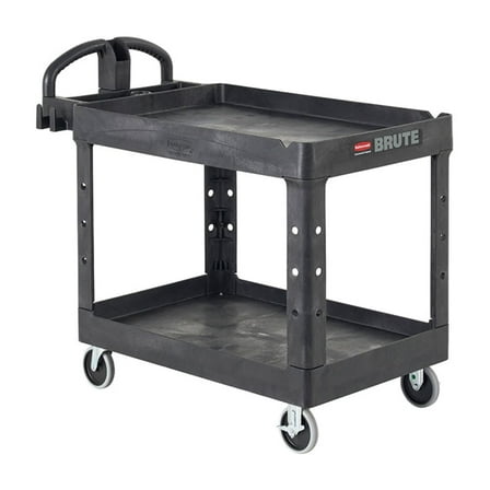 BRUTE Heavy Duty Ergo Handle Utility Cart, Lipped Shelf, Medium, Black