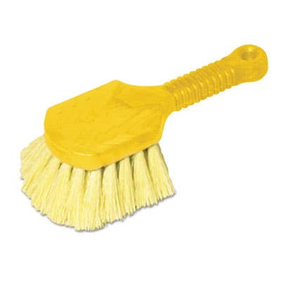 Rubbermaid Commercial 9B29 Pot Scrubber Brush, 8 Plastic Handle, Gray Handle w/Yellow Bristles