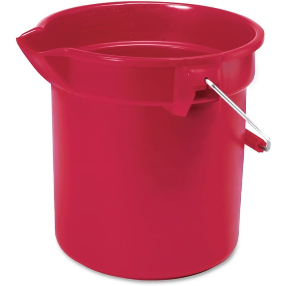 Rubbermaid Commercial Brute 10-quart Utility Bucket - 10 Quart - Heavy Duty, Rust Resistant, Bend Resistant, Handle - 10.2" - Steel, High-density Polyethylene (hdpe) - Red, Nickel, Chrome - 12 /