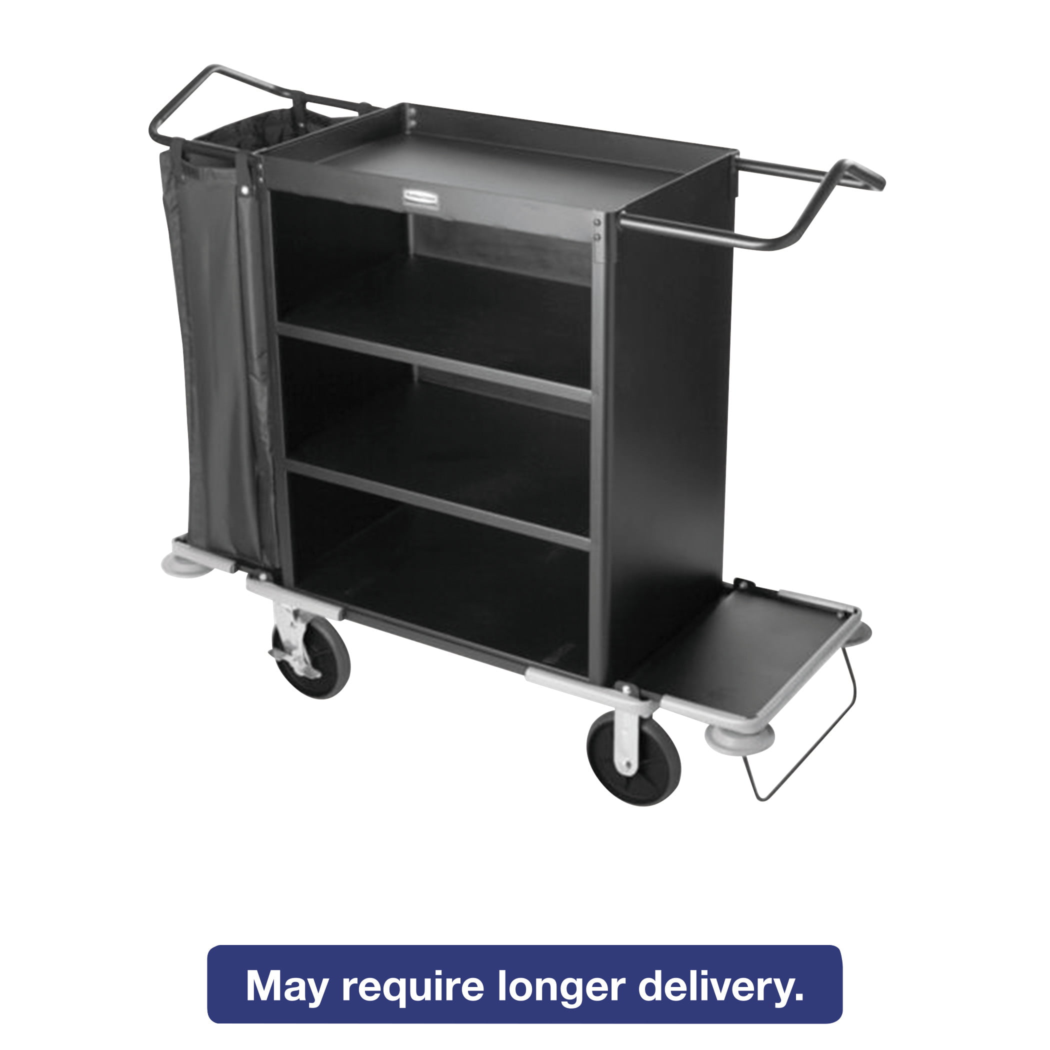 High-Security Housekeeping Cart, Plastic, 3 Shelves, 2 Bins, 22 x 51.75 x  53.5, Black/Silver - Buy Janitorial Direct