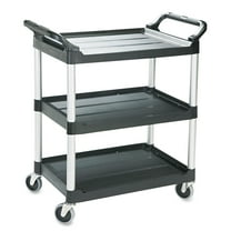 Rubbermaid Commercial Economy Plastic Cart, Three-Shelf, 18.63w x 33.63d x 37.75h, Black -RCP342488BLA