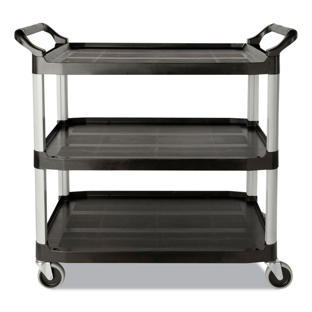 Sleek Black Polypropylene 3-Shelf Utility Cart with Smooth Swivel Casters