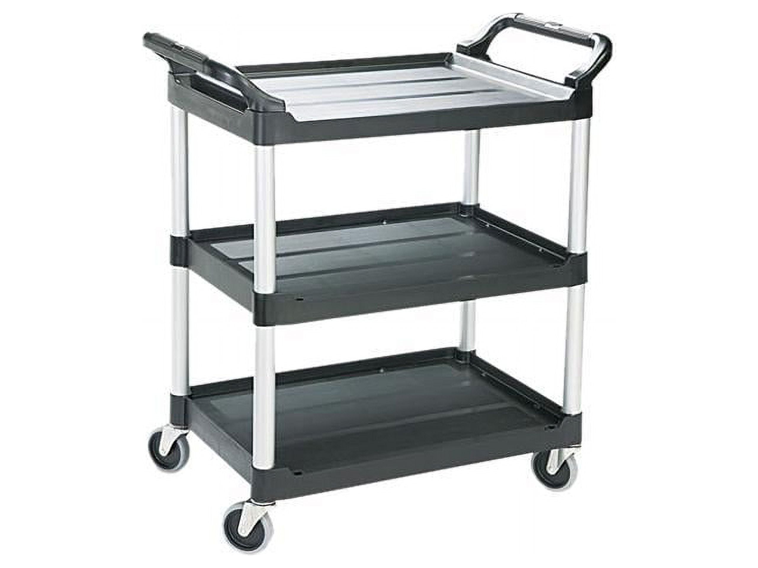 Sleek Black Polypropylene 3-Shelf Utility Cart with Smooth Swivel Casters