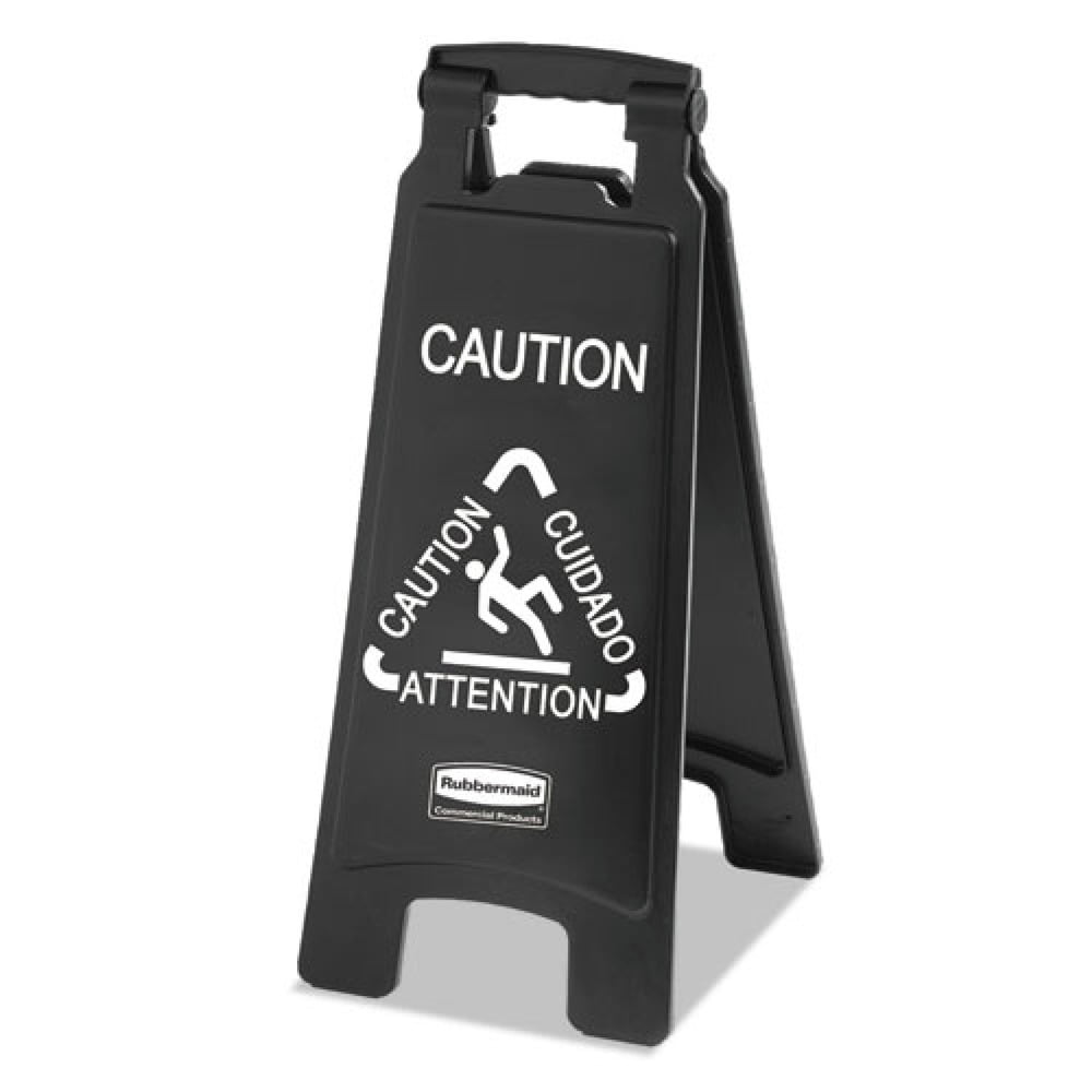 Black Foldable Plastic Multilingual Caution Safety Sign
