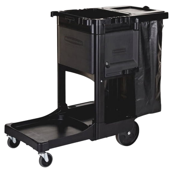 Rubbermaid Commercial Executive Janitor Cleaning Cart 3 Shelf - 8" , 4" Caster Size - x 21.8" Width x 46" Depth x 38" Height - Black - 1 Each