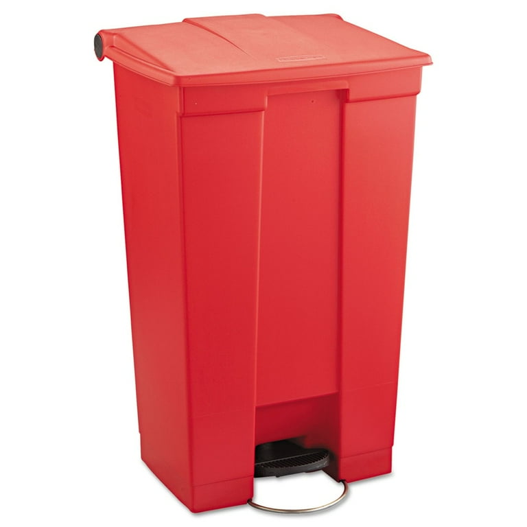 Indoor Utility Step-On Waste Container, Square, Plastic, 8gal, Red Indoor Utility Step-On Waste Container, Square, Plastic, 8gal, Red