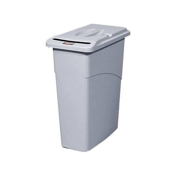 Rubbermaid Commercial Products Slim Jim 23.0 gal Handles Garbage Cans With Lid, Light Gray, 1 Pack