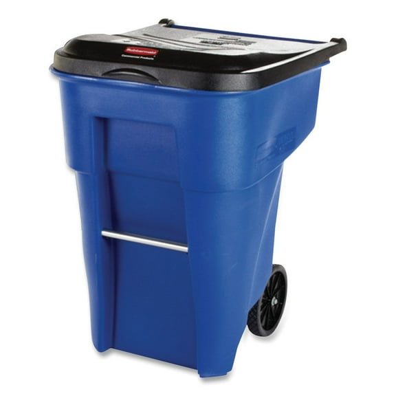 Rubbermaid Commercial FG9W2700BLUE Brute Outdoor 50 Gallon Square Plastic Rollout Container - Blue